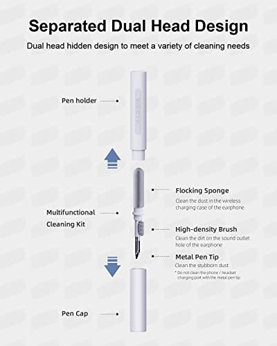 Hagibis Cleaning Pen for Airpods Pro 1 2 3 Multi-Function Cleaner Kits Soft Brush for Bluetooth Earphones Case Cleaning Tools for iPhone 16 15 Pro Max LEGO Camera Lens (White) - color: White