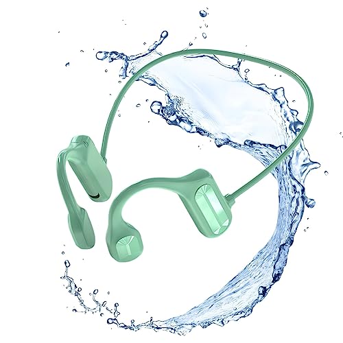 Bone Conduction Headphones - 2024 New Waterproof Bone Conduction Head Phones with Mic, 5.3 Open-Ear Earbuds Sports Headphones Ear Bone Running Music Headphones (Green) - color: Green