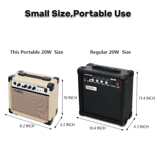 Fojill 20W Watt Electric Guitar Amplifier Amp Practice Small Portable Travel Mini Amp with 3.5 Headphone Jack Aux Distortion Gain Treble Bass Volume (Cream, 20W) - color: Cream