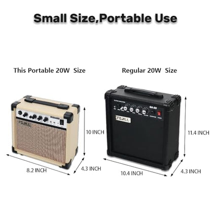 Fojill 20W Watt Electric Guitar Amplifier Amp Practice Small Portable Travel Mini Amp with 3.5 Headphone Jack Aux Distortion Gain Treble Bass Volume (Cream, 20W) - color: Cream