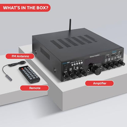 Pyle Wireless Bluetooth Home Stereo Amplifier- Multi-Channel, 200W Power Amplifier, Home Audio Receiver System w/ Optical/ Phono/ Coaxial, FM Radio, USB/SD,AUX, RCA, Mic in, Antenna, Remote- PDA4BU.5