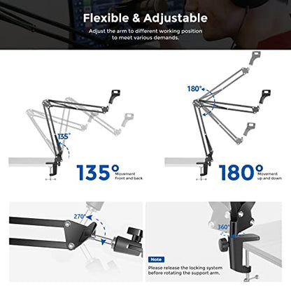 NEEWER Microphone Arm Stand, Suspension Boom Scissor Mic Arm Stand | 3/8" to 5/8" Screw, Cable Ties, Compatible with Blue Yeti, Snowball, Yeti X, Quadcast and Other Mics, Max Load 1.5kg - style: NW-35