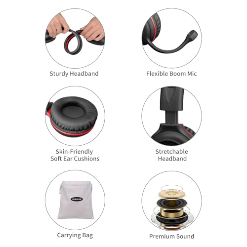 SIMOLIO Wired Headphones for School with Microphone, Stereo Kids Headphone with Flexible Swivel Boom Mic for Student K12 & Teacher & E-Learning, 3 Levels Volume Limiter Gaming Headsets for Boys, Girls - color: Graphite Black 3.5mm