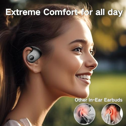NEW Ultra Bone Conduction Earphones Open Earbuds with Immersive Audio Clear Call,Wireless Bluetooth Ear buds Stable Fit,Robust Bass,Sweat-Proof Sport Open-Ear Headphones with Mic,48H Playtime (Black)