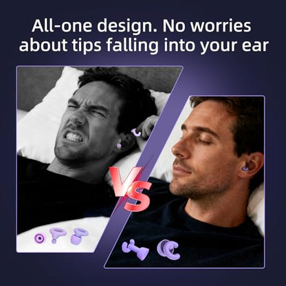 Noise Cancelling Ear Plugs Sleep 50dB NRR Side Sleep Small Ear | ultra soft silicone, reusable one-piece design, 4 sizes included, portable case - color: Purple