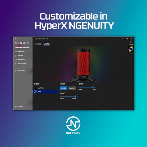 HyperX QuadCast 2 – USB Microphone for Gaming, Streaming and Podcasting, with On-Board Controls, LED Lighting, Removable Shock Mount, PC, Mac, PS5, PS4, USB-C - Black - style: QuadCast 2