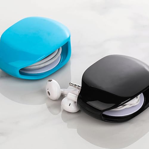 3Pcs Automatic Data Cable Management Box Automatic Retraction Winding Case for Sports Earphone Data Charging Winder - color: Black Yellow Blue