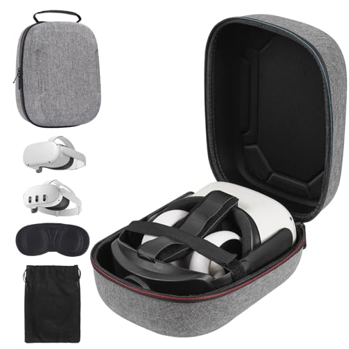 Case for Meta Quest 3/3S/2 & Vision Pro/Pico 4, Elite Strap & Battery Head Strap,with Lens Protector and Drawstring velvet bag,Portable Hard Carrying Case - color: Gray