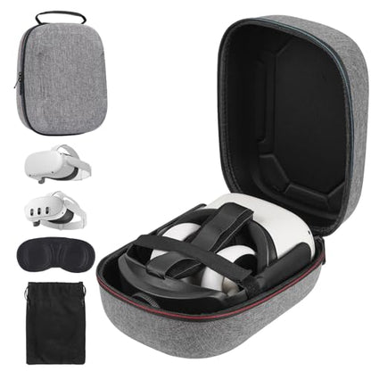 Case for Meta Quest 3/3S/2 & Vision Pro/Pico 4, Elite Strap & Battery Head Strap,with Lens Protector and Drawstring velvet bag,Portable Hard Carrying Case - color: Gray