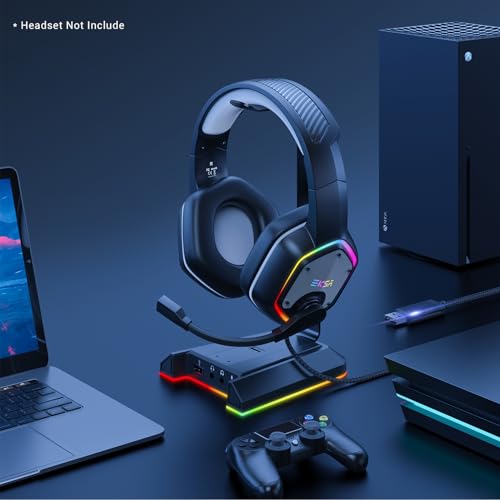 EKSA RGB Headset Stand, Headphone Stands with 7.1 Surround Sound & USB/3.5mm Port, Desk Gaming Headsets Holder with Aluminum Alloy Rod & Non-Slip Rubber Pad, Suitable for Most Gamer Desktop Earphones