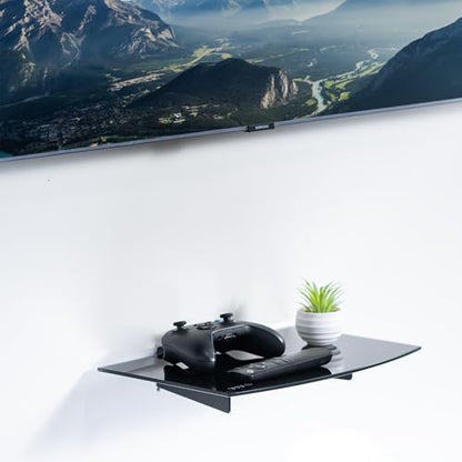VIVO Floating Wall Mount Tempered Glass Shelf for DVD Player, Audio, Gaming System, Streaming Devices, Black, MOUNT-SF011