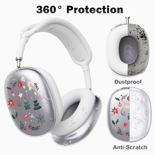 for AirPods Max 2/1 Headphones Christmas Tree Ear Covers | Cute Clear Ear Cups Cover | White Silicone Ear Pad Case Headband Cover for Apple AirPods Max 2/1 (2026/2024/2020) - color: Christmas Tree J/White