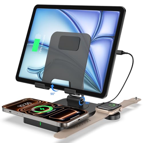 Charging Station for Apple Multiple Devices, Wireless Charger 3 in 1 for iPhone 16/15/14/13/12 Series, AirPods Pro 2, iPad Stand, Watch Charger for iWatch Series 10/9/8/7, Multi Charger Station