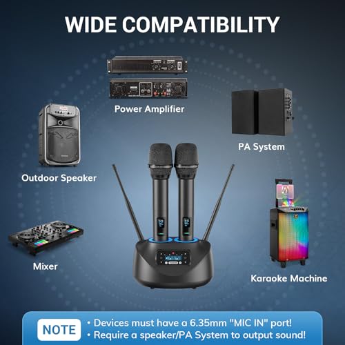 TONOR Bluetooth Wireless Microphones, Rechargeable UHF Cordless Microphone System for Home Party, Metal Dual Handheld 260ft for Home Karaoke, Church, Party,TW-790, Black