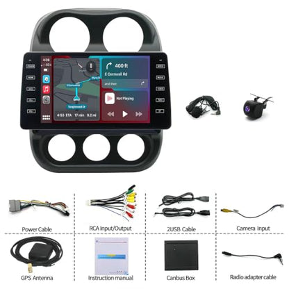 9'' Car Stereo for Jeep Compass Patriot 2010-2016 with Wireless Carplay Android Auto, Android 13 Touch Screen Car Radio Receiver with GPS WiFi BT EQ DSP FM SWC Mic Backup Camera 2+32GB - style: 9 INCH