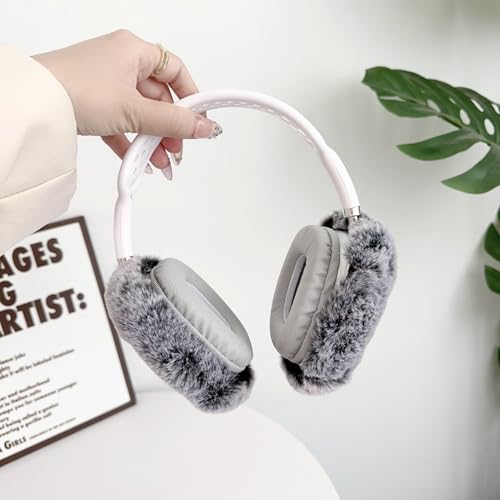 Fluffy Plush Case for AirPods Max Headphones, Cute Furry Fur Ear Cups Skin Soft Slicone Protective Cover for AirPods Max(Dark Grey) - color: Dark Grey