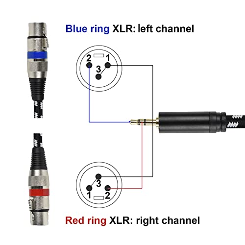 3.5mm to Dual XLR Female Splitter Y Cable 6.6 Feet | 1/8 Inch Mini Stereo to 2 XLR Female Breakout Audio Cord, Nylon Braided OFC Shielded Mic Adapter for Camera,Mixer,Podcasting