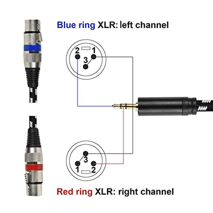 3.5mm to Dual XLR Female Splitter Y Cable 6.6 Feet | 1/8 Inch Mini Stereo to 2 XLR Female Breakout Audio Cord, Nylon Braided OFC Shielded Mic Adapter for Camera,Mixer,Podcasting