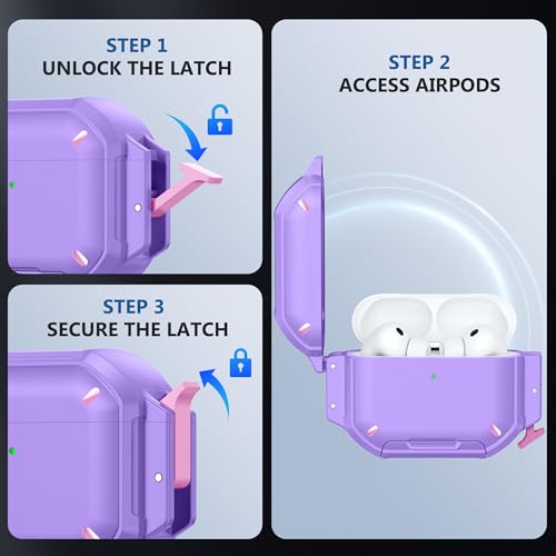 for AirPods Pro 3 Case, IP68 Waterproof Military Grade Protective Cover for AirPods Pro 3rd Gen, Anti-Scratch Hard Shell Cover with Secure Lock, Keychain & Phone Stand (2025), Purper - color: Purper