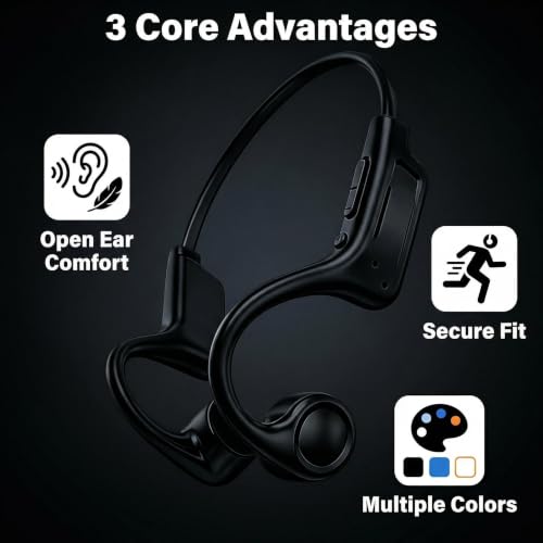 Bone Conduction Headphones, Bluetooth 5.3 with ENC Noise-Canceling Mic, IP54 Waterproof, 15H Playtime HiFi Stereo Sound for Running, Cycling, Workout (Black) - color: Black