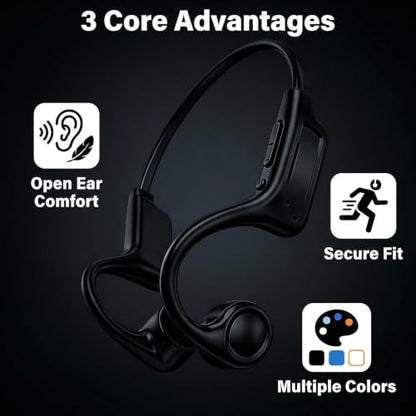 Bone Conduction Headphones, Bluetooth 5.3 with ENC Noise-Canceling Mic, IP54 Waterproof, 15H Playtime HiFi Stereo Sound for Running, Cycling, Workout (Black) - color: Black