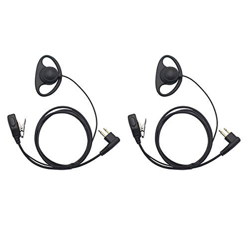D Shape Earpiece Headset PTT for Two Way Radio Compatible 2 Pin Motorola Walkie Talkies CLS1410 CLS1110 CP200 CP185 CP040 CP1200 GP300 GP2000 GP88 GP3188 Radio (2 Pack)