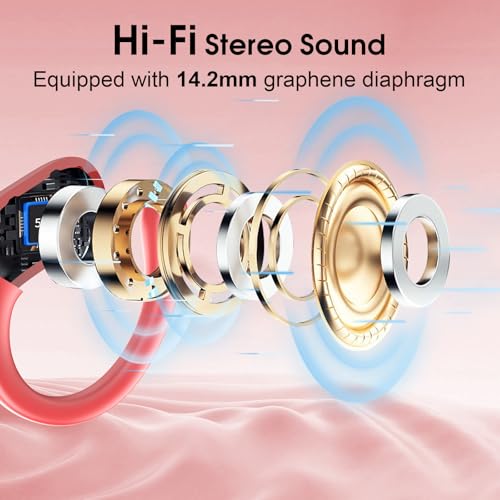 Wireless Earbuds 75H Bluetooth 5.4 Sport Headphones with Earhooks, Red | IPX7 Waterproof In-ear Buds Feature ENC Noise Cancelling Mic & Deep Bass. Stereo Sound Device for Gym Running Workout - color: Red
