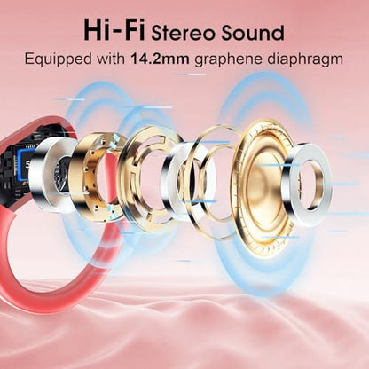 Wireless Earbuds 75H Bluetooth 5.4 Sport Headphones with Earhooks, Red | IPX7 Waterproof In-ear Buds Feature ENC Noise Cancelling Mic & Deep Bass. Stereo Sound Device for Gym Running Workout - color: Red