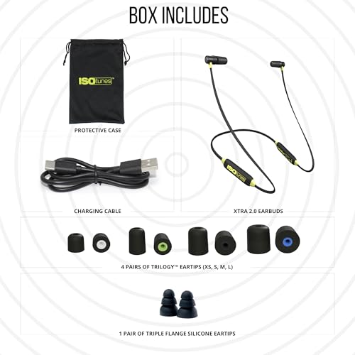 ISOtunes Xtra 2.0 Bluetooth Hearing Protection, OSHA Compliant Work Earbuds | 27 dB NRR, 85 dB volume limit, 11-hour battery, noise-cancelling mic, sound-isolating earplug design - color: Black and Yellow