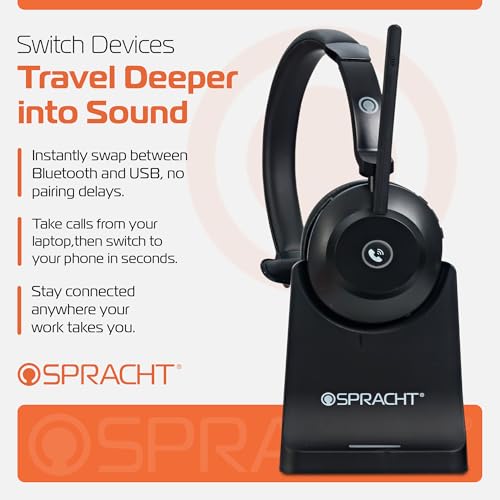 Spracht Blues Combo BT/USB Wireless Headphones for Working Professionals, Comfortable PC Headset, 40 Hour Battery Life, USB and Bluetooth Headset with Noise Cancelling Microphone for Work (Single Ear) - style: Single Ear