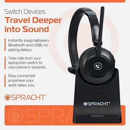 Spracht Blues Combo BT/USB Wireless Headphones for Working Professionals, Comfortable PC Headset, 40 Hour Battery Life, USB and Bluetooth Headset with Noise Cancelling Microphone for Work (Single Ear) - style: Single Ear