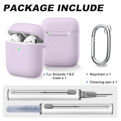 for AirPods 1/2 Case Cover,Come with Cleaner Kit,Soft Skin Silicone Case Cover with Keychain,Full Protective Case for Men and Women,Compatible with AirPods 2nd Generation Case,Lavender - color: B5-Lavender