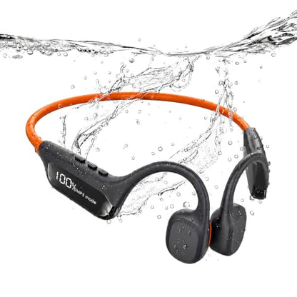 Bone Conduction Headphones IP68 Waterproof, 32GB MP3 Player, Open-Ear Wireless Bluetooth 5.2 Waterproof Headphones for Swimming, Pool, Open Water, Running & Training - Fast Charging - Orange - color: Orange