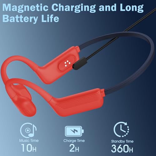 Swimming Headphones-Bone Conduction Headphones, IP68 Waterproof Open Earphones, LiteSurge Bluetooth 5.4 Underwater Sport Earbuds with 32 GB MP3 Memory for Swimming, Marathon-Hot Red