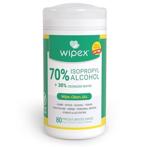 Wipex Alcohol Wipes with 70% Isopropyl Alcohol, 80 CT Lint-Free Cloth in Sealed Canister to clean Surfaces, Electronics, Computer Screens, Glasses, 80 Count - size: 80 Count (Pack of 1)