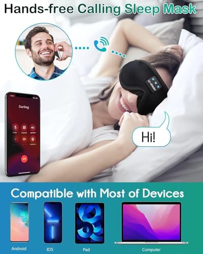 Sleep Mask with Headphones Bluetooth 5.4, LC-dolida Wireless Music Eye Mask for Sleeping Headphones with Soft Silk Cooling Breathable,Ultra-Thin Stereo Speaker for Side Sleepers-Raven - color: Raven