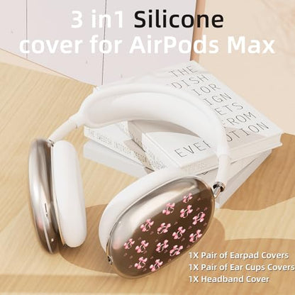 Kawaii Heart Cherry Clear Case for Airpods Max Headphones Cute Pink Bow Soft TPU Ear Cups Cover Anti-Scratch Silicone Ear Pad Protective Case Aesthetic Headband Cover for Apple Airpods Max - color: Bow cherry 27