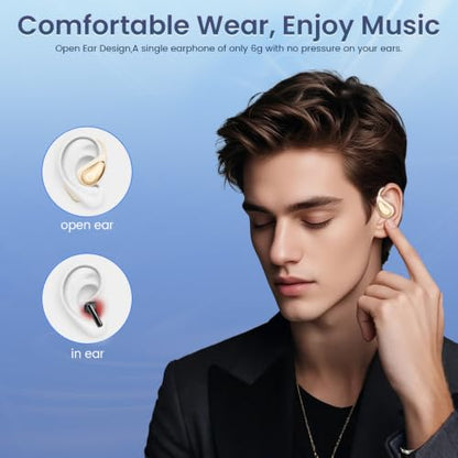 Open Ear Earbuds Wireless Bluetooth Headphones, 60Hrs Playtime, Stereo Sound Over Ear Buds with IPX7 Waterproof Noise Canceling Earphones, Ideal for Fitness, Travel - Off White - color: Off White