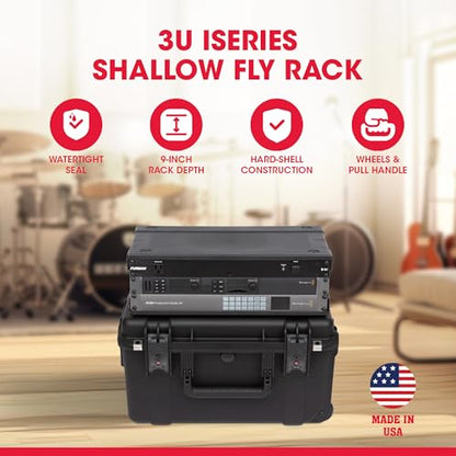 SKB iSeries 3U Shallow Fly Rack Waterproof Polypropylene Hard Case, 9 Inch - size: 3U