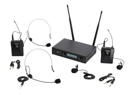 Rockville RWM-200 L2 Dual UHF Beltpack Wireless Microphone System, Lavalier & Headset Mics, 200 Channels, 3 Band EQ, Echo | 200 Channels, XLR/1/4" Outputs, 500' Range, Metal Receiver, Belt Pack EQ, One-Key Pairing, FCC Compliant - style: Lavalier