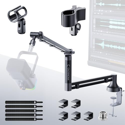 M05 Pro Boom Arm, 360° Rotatable Microphone Stand with Desk Mount, Foldable Desk Mic Arm with 3/8'' to 5/8'' Screw Adapter, Microphone Arm for Live Streaming, Gaming, Podcasting, Radio - color: Black（Low Profile)