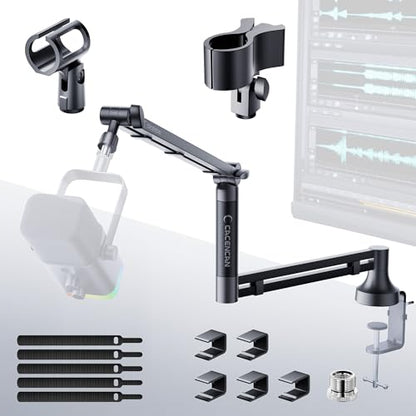 M05 Pro Boom Arm, 360° Rotatable Microphone Stand with Desk Mount, Foldable Desk Mic Arm with 3/8'' to 5/8'' Screw Adapter, Microphone Arm for Live Streaming, Gaming, Podcasting, Radio - color: Black（Low Profile)