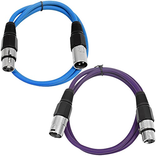 Seismic Audio - SAXLX-2-2 Pack of 2' XLR Male to XLR Female Patch Cables - Balanced - 2 Foot Patch Cord - Blue and Purple - color: Blue and Purple