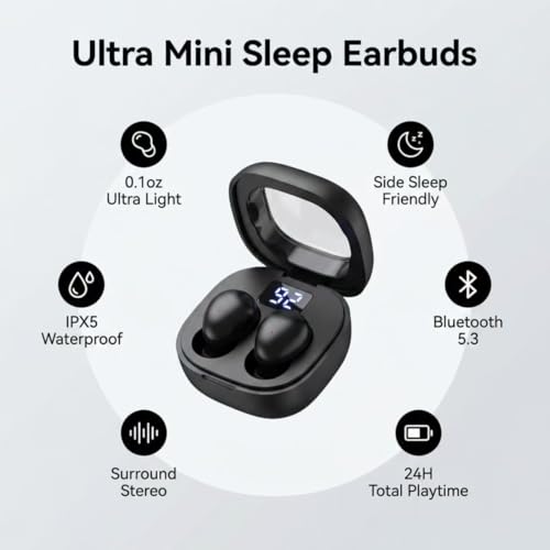 Ultra small mini earphones ，Mini Invisible Wireless Earbuds for Small Ear Canals, Low Profile Hidden Sleep Earbuds, IPX5 Waterproof Bluetooth Headphones for Work, Side Sleep & Daily Use (black) - color: Black