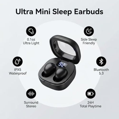 Ultra small mini earphones ，Mini Invisible Wireless Earbuds for Small Ear Canals, Low Profile Hidden Sleep Earbuds, IPX5 Waterproof Bluetooth Headphones for Work, Side Sleep & Daily Use (black) - color: Black