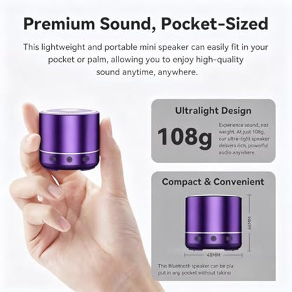 Small Speaker,2026 Brief Design Portable Bluetooth Speaker with Loud Stereo Sound and Robust Bass, Mini Speaker Easy to Carry, IPX7 Waterproof Speaker for Shower, Room Purple - color: Purple