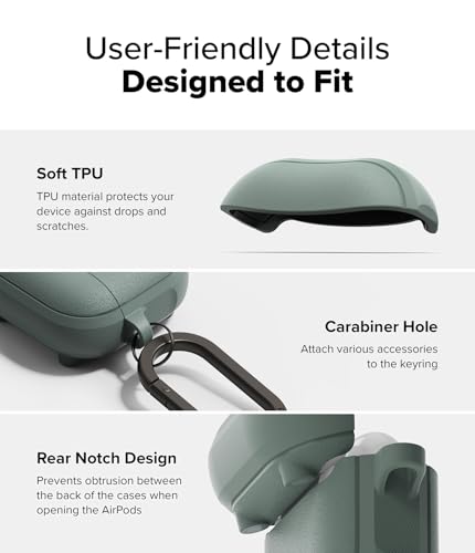 Ringke Onyx Magnetic for AirPods 4 Case [Compatible with MagSafe] Oil & Dirt Resistant Feels Good in The Hand Non-Slip Lightweight Cover with Carabiner - Sage Green - color: Sage Green, size: AirPods 4