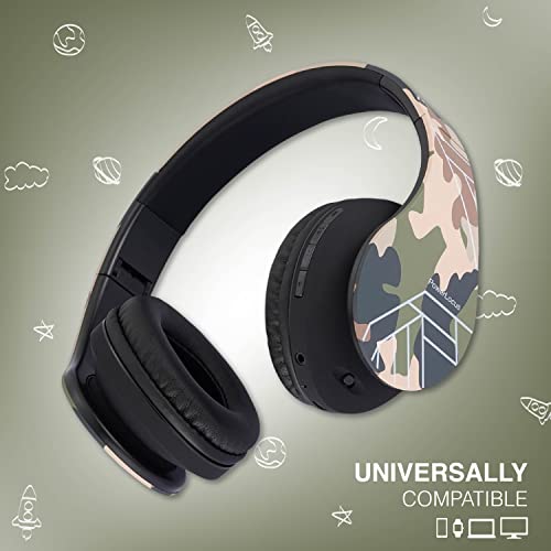 PowerLocus Kids Headphones Over-Ear, Bluetooth Wireless Headphones for Kids,with Microphone, Safe 85DB Volume Limited, Foldable with Carry Case, Audio Cable, Micro SD mode for Online Classes,PC,Phones - color: Camo