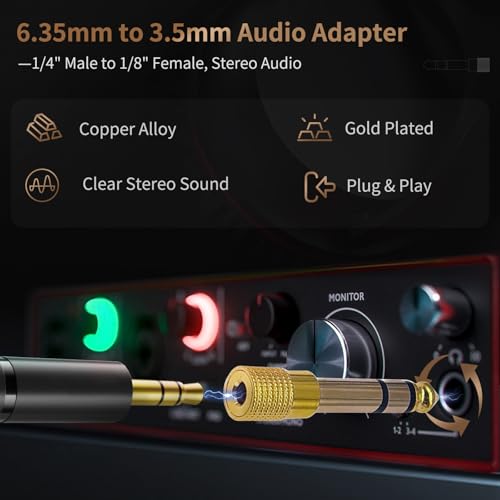 Nadadora 2 Pack 6.35mm to 3.5mm Stereo Audio Adapter Male to Female | 1/4 to 1/8 headphone jack converter for guitar, amp, mixer, speaker, earphones and AUX audio devices