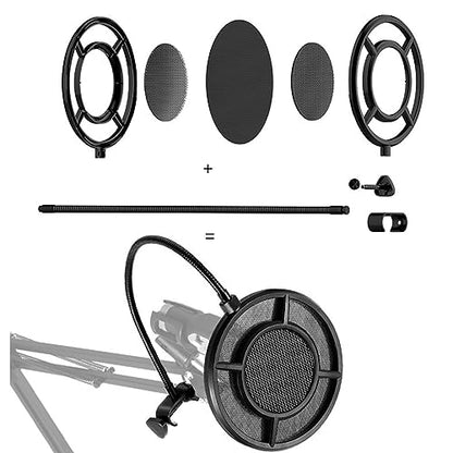 PS-1 Microphone Pop Filter Dual Layer Metal Grill Filter Shidle Anti-Spray Net for Studio Live Broadcast On-line Chat